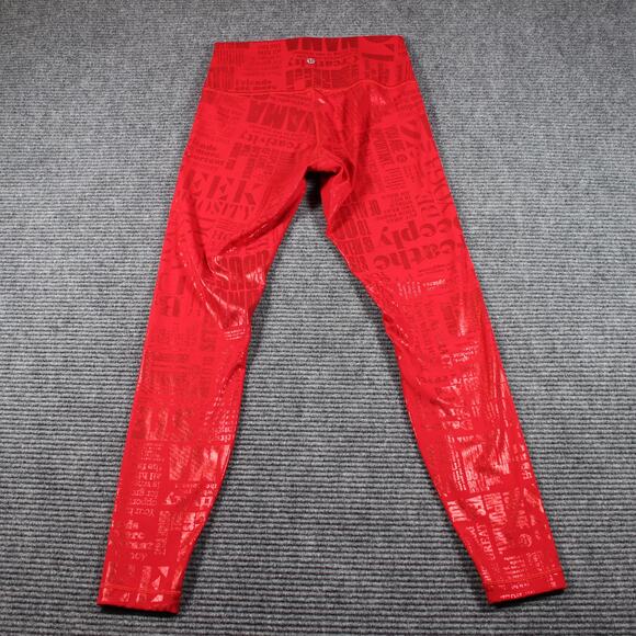 Lululemon Leggings Womens 8 Red High Rise 26" Foil Text Print - Picture 8 of 10